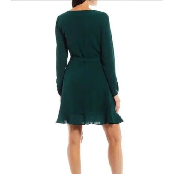 Gianni Bini Forest Green Long‎ Sleeve Ruffle Wrap Mini Dress - Size XS - Picture 3 of 12